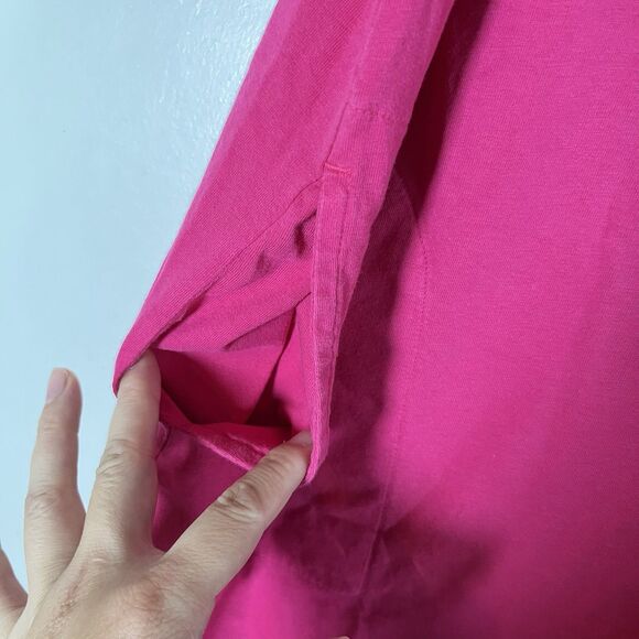 Lands End Pink Sz 2X Knee Length Sleeveless Dress Spilt Neck Embroidered Pockets - Picture 4 of 8